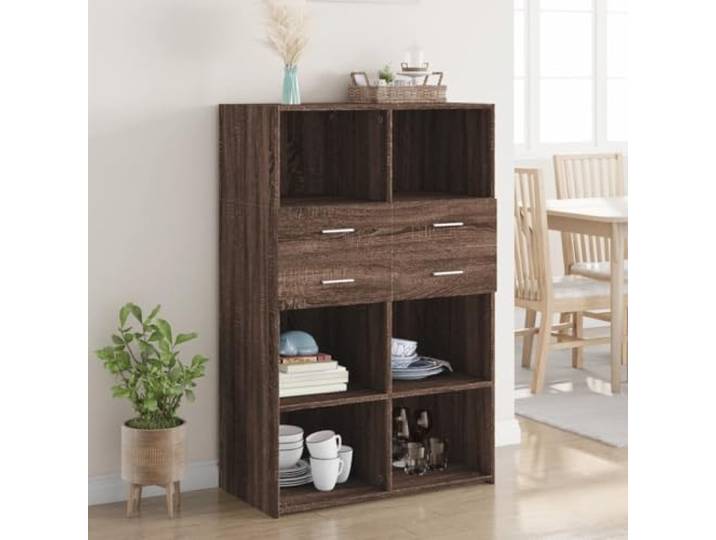 HEFZGDB Modernes Highboard für Wohnzimmer und Schlafzimmer, pflegeleichtes Highboard mit glatter Oberfläche, stabiles mit Wandhalterung gegen Umkippen, braunes aus Holzwerkstoff