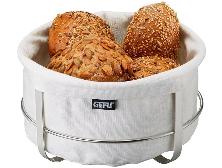 Brotkorb GEFU BRUNCH , weiß, H:11,2cm Ø:21,5cm, Baumwolle, Edelstahl, Lebensmittelaufbewahrungsbehälter, Brotkorb, für Backwaren. Ideal für Tischdekoration, gemütliche Brunch-Momente