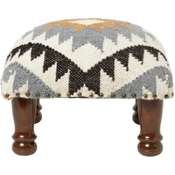 KELIM-HOCKER Agra mit Holzbeinen, Ethno-Muster, 40/40/25 cm