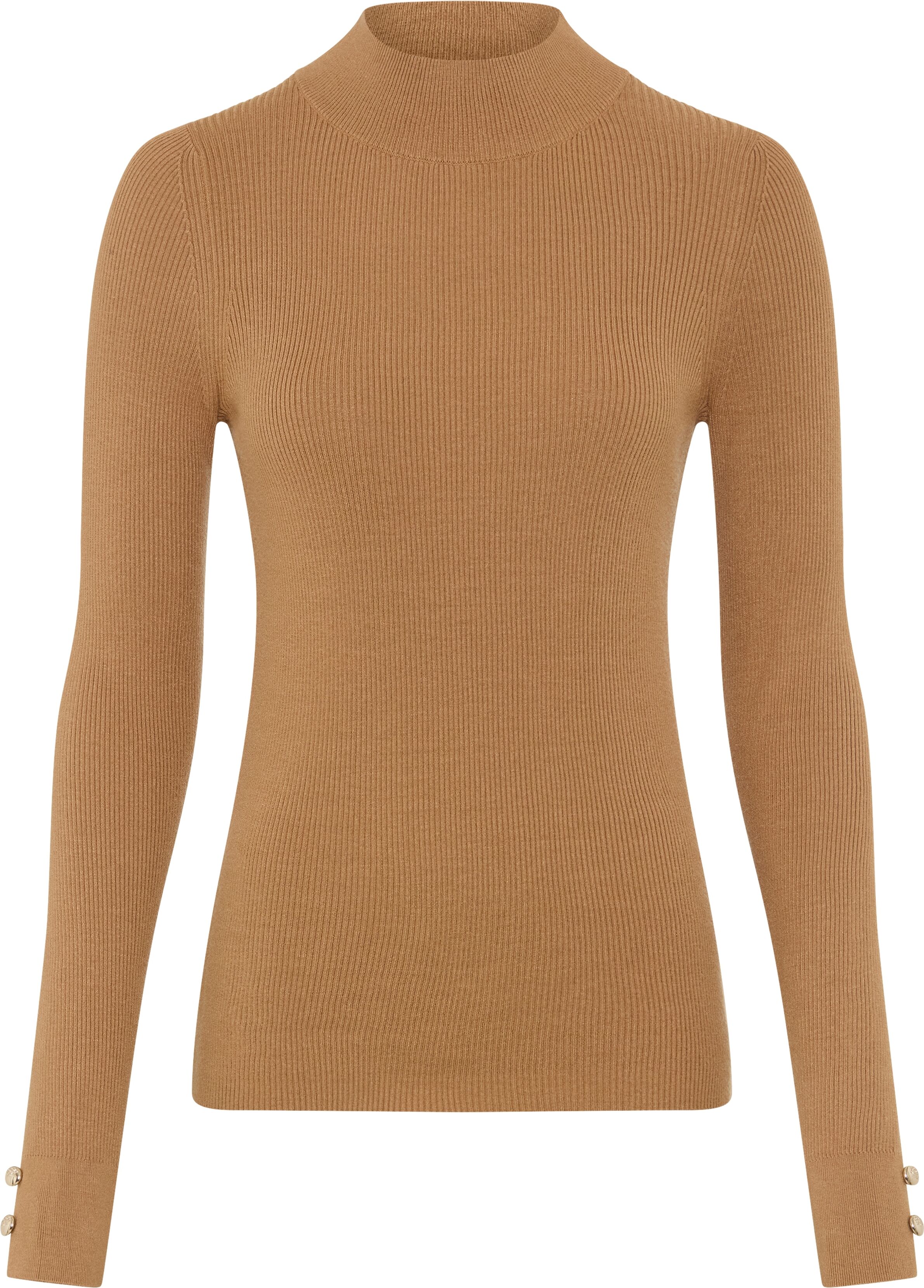 Joop! Stehkragenpullover JOOP "Karisa", Damen, Gr. 34, beige (medium braun), Strick, Obermaterial: 78% Viskose, 22% Polyamid, schmal normal, Pullover Stehkragenpullover, Viskose-Mix Strick mit Stehkragen medium braun 34