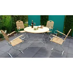 Biergartenmöbel Set Visby - Garnitur aus 4er-Set Bierzeltstühlen und Ø 100 x 72 cm Rundtisch - Robinie - klappbar - 2 Farben (verzinkt / dunkelgrün)