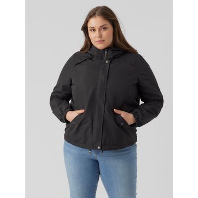 Parka VERO MODA CURVE "VMCZOA SHORT PARKA NOOS CUR", Damen, Gr. 44, schwarz, Web, Obermaterial: 100% Polyester, unifarben, hüftlang, elastischer Bund, Jacken Parka, der perfekte Parka für die Übergangszeit