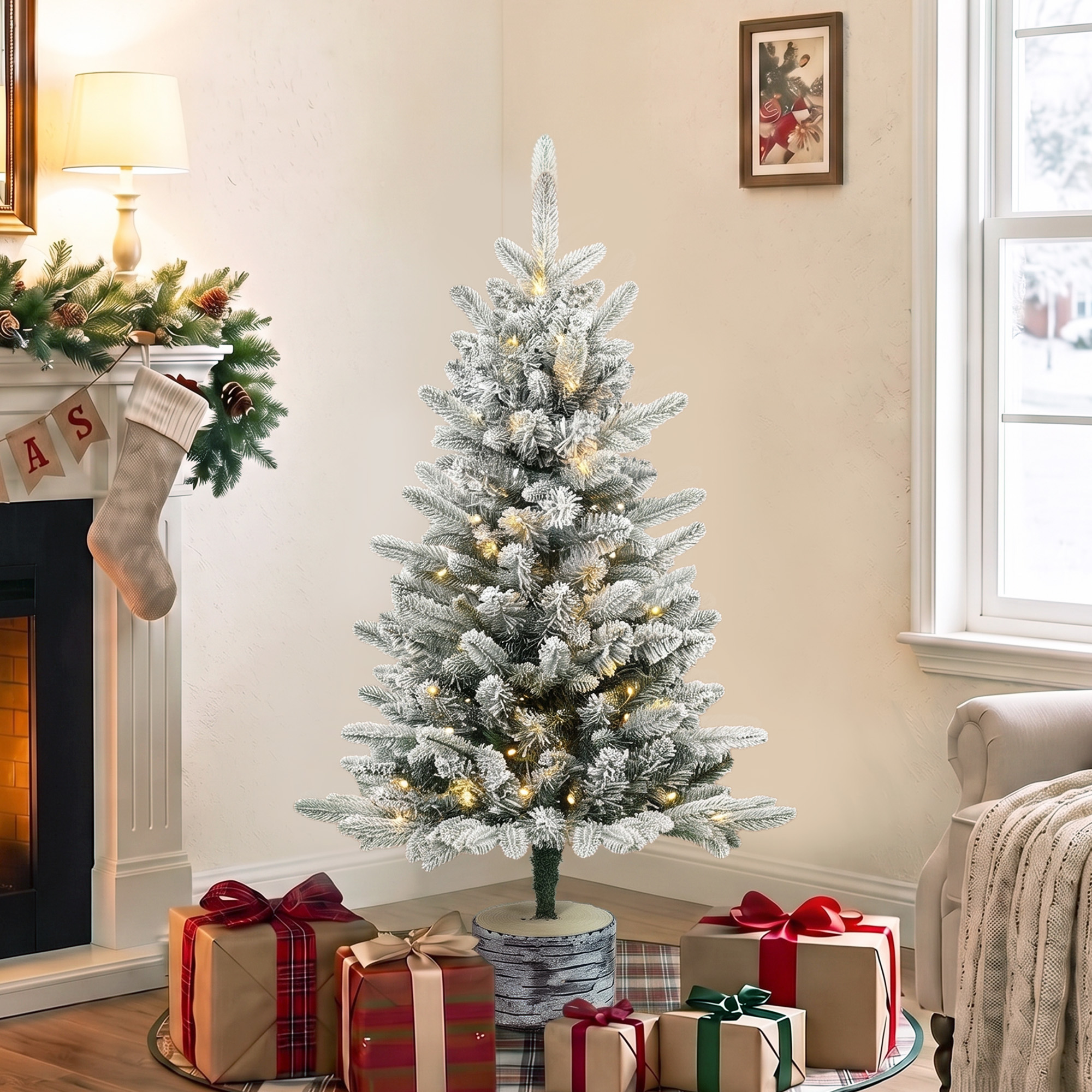 Homcom Albero di Natale artificiale 90 cm con 50 LED, 240 punte e neve artificiale   Aosom Italy