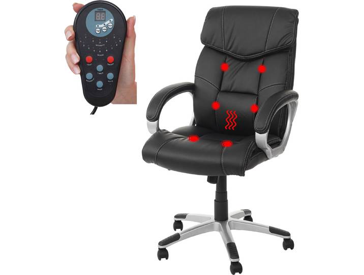 Massage-Bürostuhl HWC-A71, Drehstuhl Chefsessel, Heizfunktion Massagefunktion Kunstleder schwarz