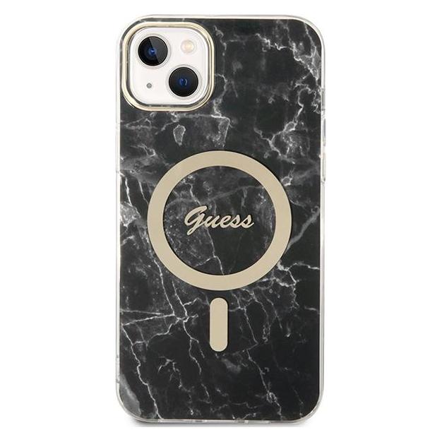 Guess Zestaw GUBPP14SHMEACSK Case+ Charger iPhone 14 6,1" czarny/black hard case Marble MagSafe (Apple iPhone 14) (GUE002568-0)
