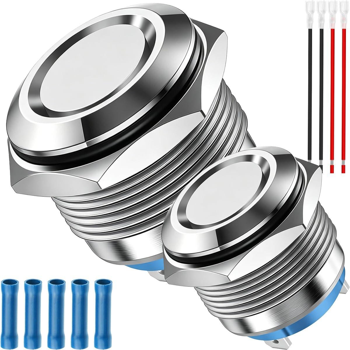 Dripio 2-delige set vergrendelende drukknopschakelaars, 19 mm, 10 A, IP65, roestvrij staal
