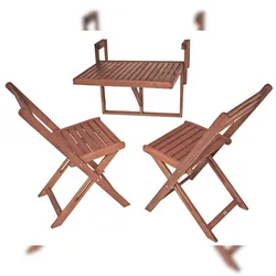 DELUKE Balkonmöbel-Set PISA - Eukalyptus, Natur | Balkon-Set Gartenmöbel-Set Sitzgruppe für Balkon Balkonstuhl Balkontisch