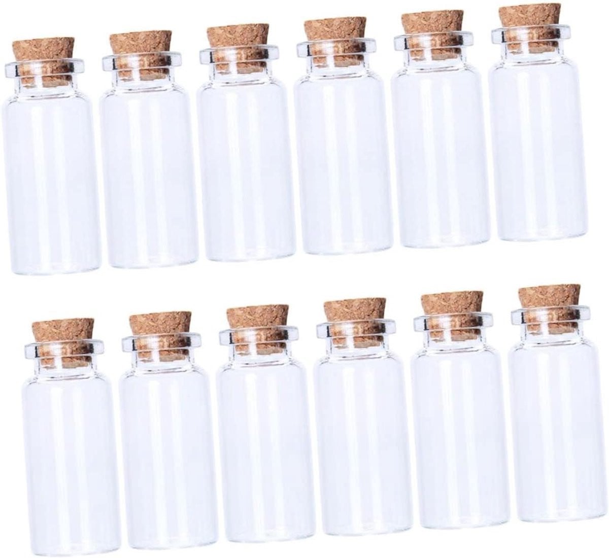 Set van 20 transparante glazen wensflesjes met kurk voor decoratieve opslag