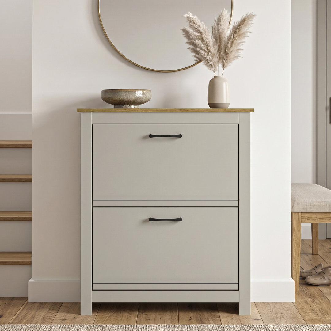 17 Stories Limestone 2 Flip Door Shoe Storage Cabinet Light Grey 12