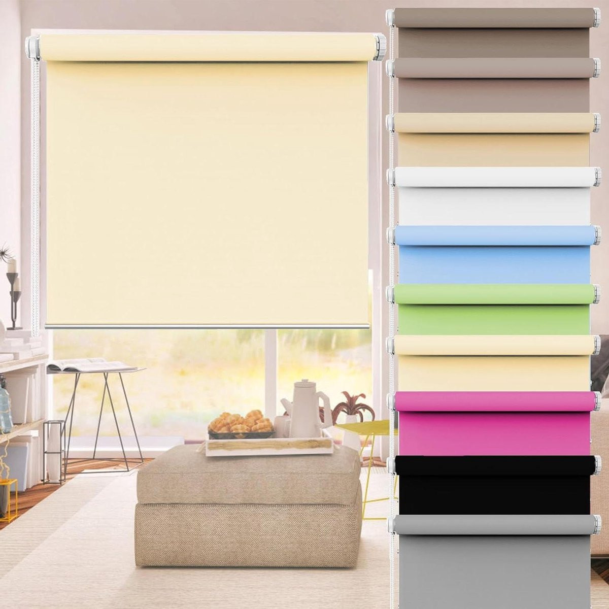 Textiel Rolgordijn Beige - Privacy Gordijn en Zonwering - 75 x 60 cm