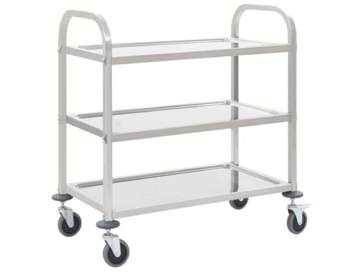 Foknhdi 3-Stufiger Servierwagen Edelstahl Küchenwagen 95x45x83,5 cm Praktischer Rollwagen mit 3 Etagen für Gastronomie, Küche und Feste, bietet flexiblen Transport und extra Ablagefläche.