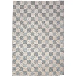 BAUMWOLLTEPPICH waschbar AFTON, Schachbrettmuster, Natur-Blau, 155 x 230 cm
