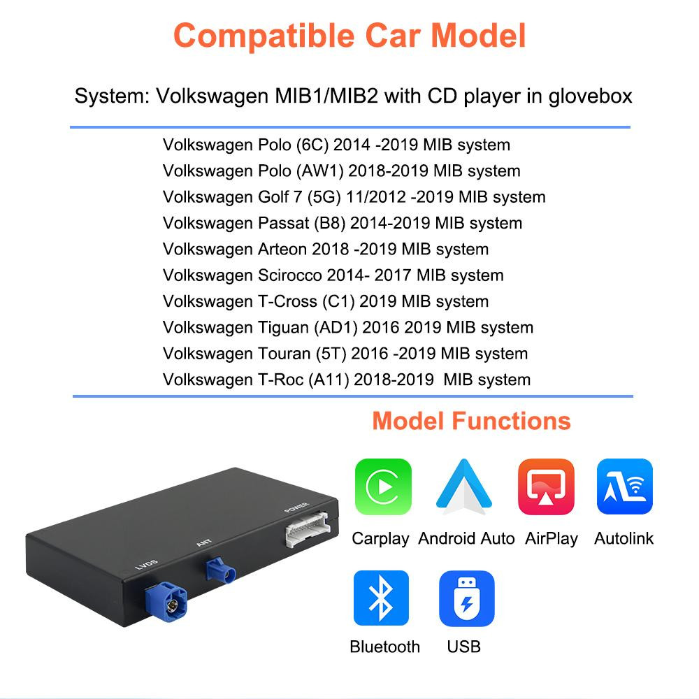 Selius CarPlay Interface Adapter MIB MIB2 voor Volkswagen Polo Golf Passat