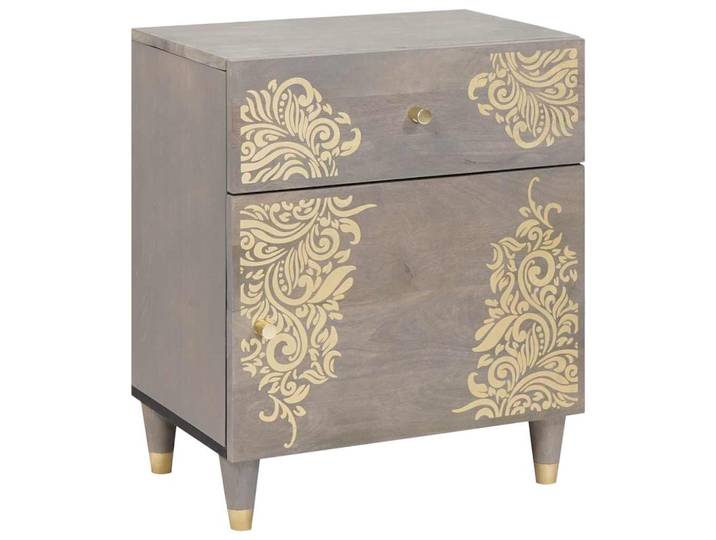 vidaXL Bedside Cabinet with Door Grau 50 x 33 x 60 cm Massivholz Mango