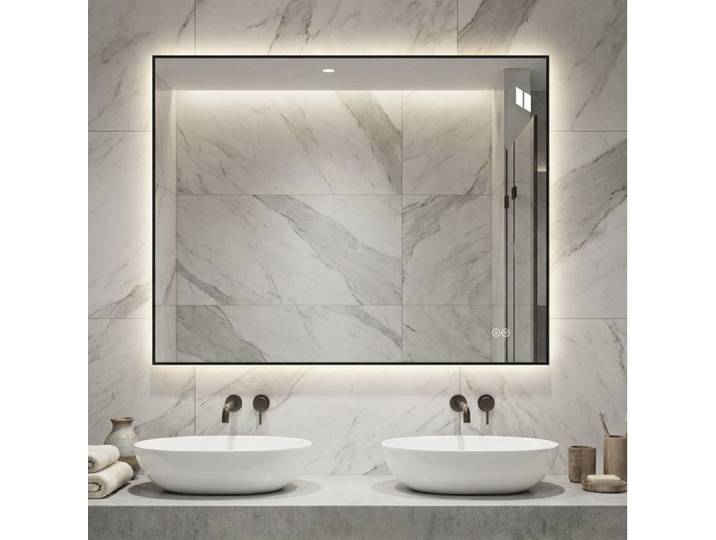 Miroir LED salle de bain 70x90 cm cadre aluminium rétroéclairé anti-buée 3 couleurs dimmable mémoire TYNQER