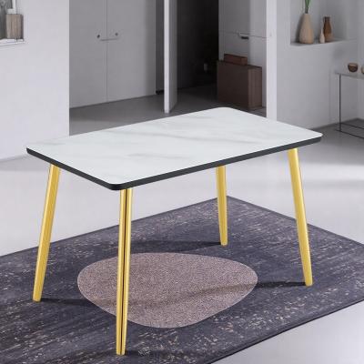 ZWYO HOSIMU "47"" Modern Minimalist Rectangular Dining Table, Marble-Texture Glass & MDF Top with Metal Legs"