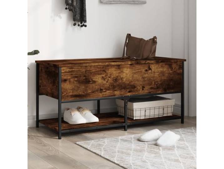 VIHHQGC Sitzbank mit Stauraum Räuchereiche 100x42,5x47 cm Holzwerkstoff Holzwerkstoff, Metallrahmen, verstellbare Beine, untere Ablage, für Flur und Wohnzimmer