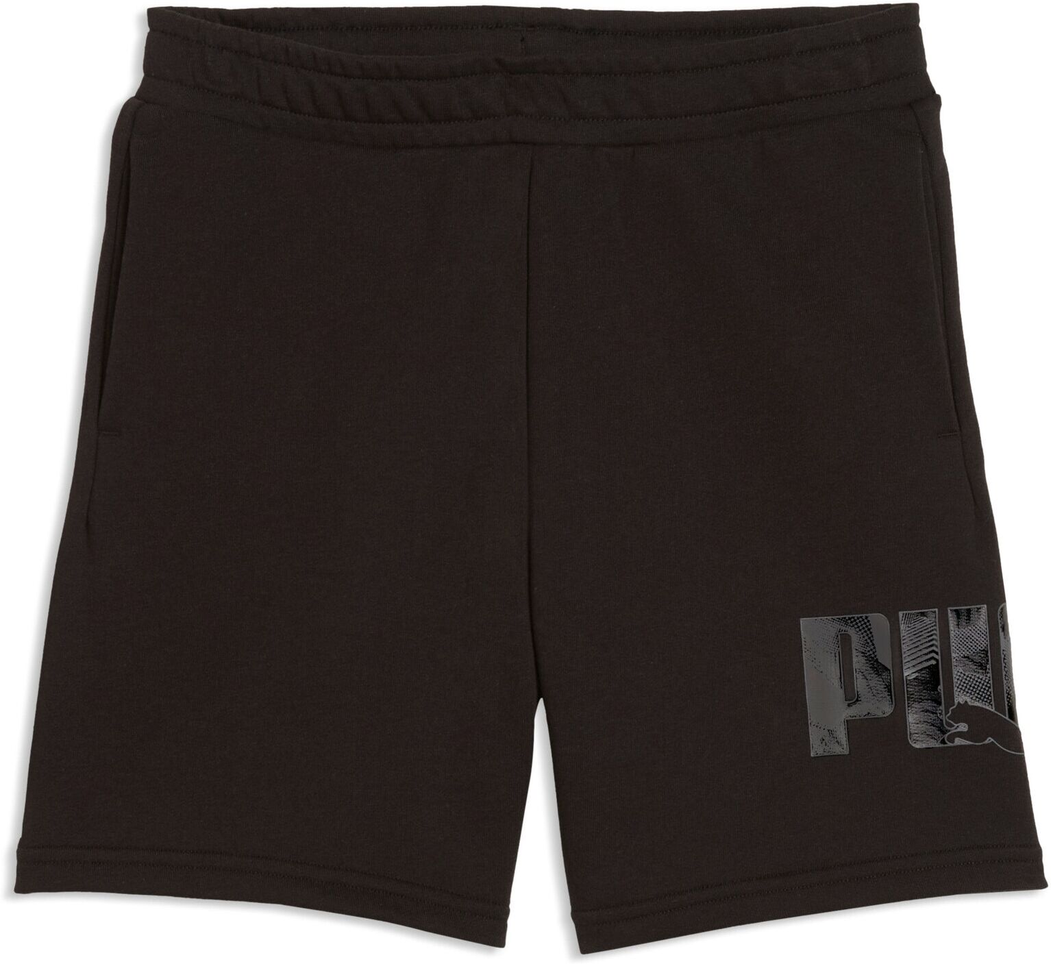 Trainingsshorts PUMA "ESS LOGO LAB STORY 2 SHORTS TR B", Damen, Gr. 152, N-Gr, schwarz (puma schwarz), Sweatware, Obermaterial: 68% Baumwolle, 32% Polyester, bedruckt, regular fit kniefrei, Hosen Trainingsshorts, mit Eingrifftaschen, Regular Fit, sportlic