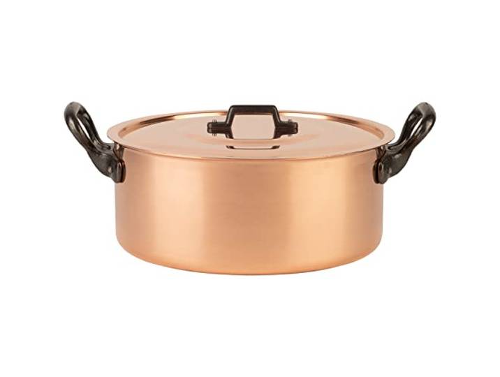 Cuisine Romefort Kupfertopf verzinnt mit Gusseisengriff und Deckel Ø 28 cm traditioneller Schmortopf aus massivem Kupfer Bratentopf aus Frankreich ideal für Suppen und Eintöpfe (28 cm)