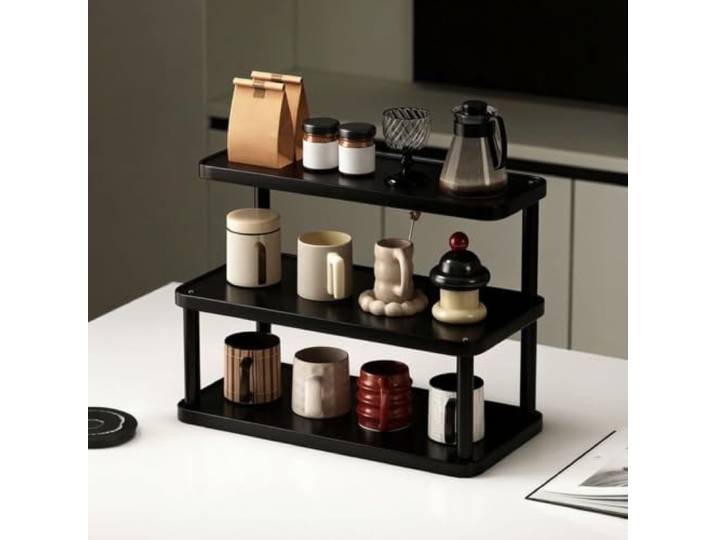 Tassenständer Massivholz 3 Ebenen, Kaffee-Organizer Für Arbeitsplatte Stabile Holzplattform, flexible Regalnutzung, elegante Farbgebung, rutschfeste Standfüße(40*13.5*27cm/15.7*5.3*10.6in)