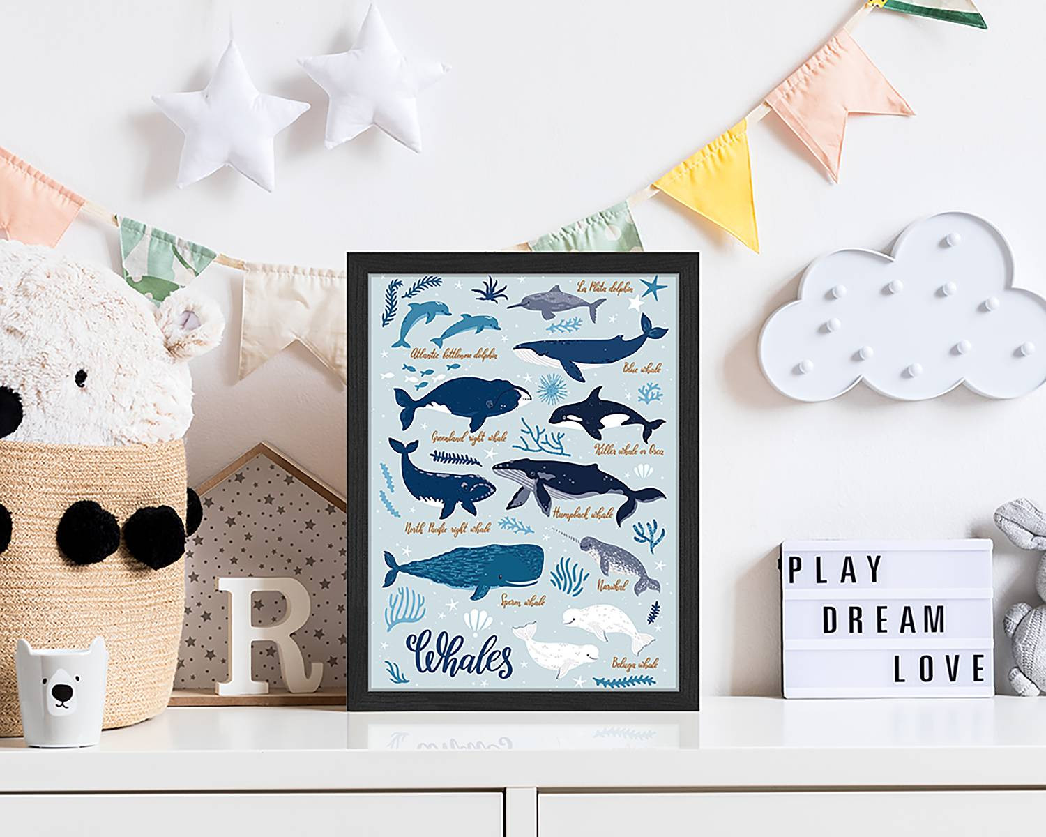 home24 All Kind Of Whales wanddecoratie, meerdere kleuren, 33 x 43 cm