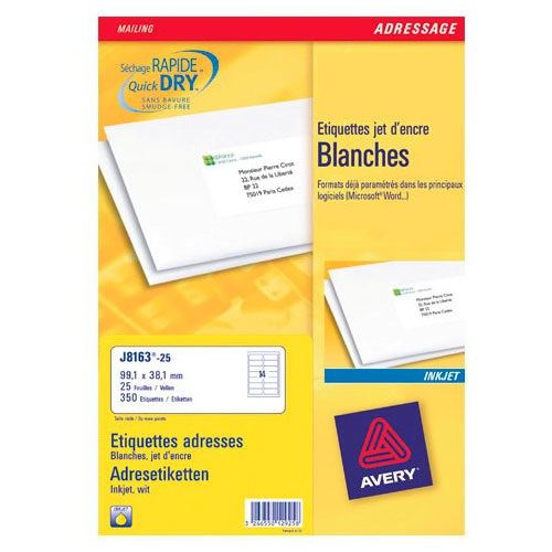 AVERY Zweckform 350 Adressetiketten J8163-25 weiß 99,1 x 38,1 mm