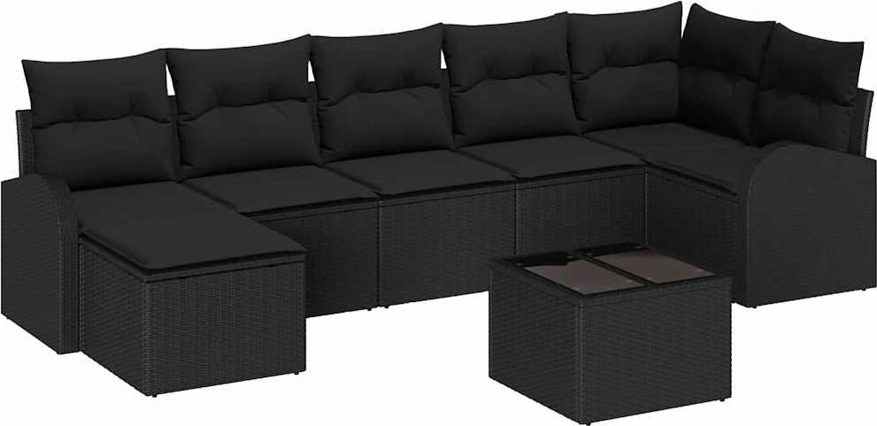 Garten-Sofaset, modular, wetterfest, 8-teilig, für 6 Personen, Poly-Rattan, Schwarz, UV-beständig, mit Stauraum