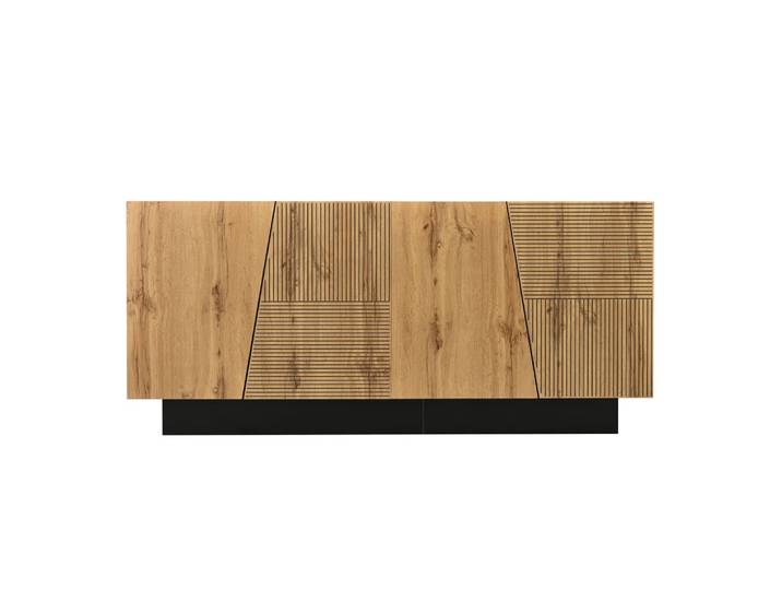 Buffet moderne noir et bois design géométrique avec rangements