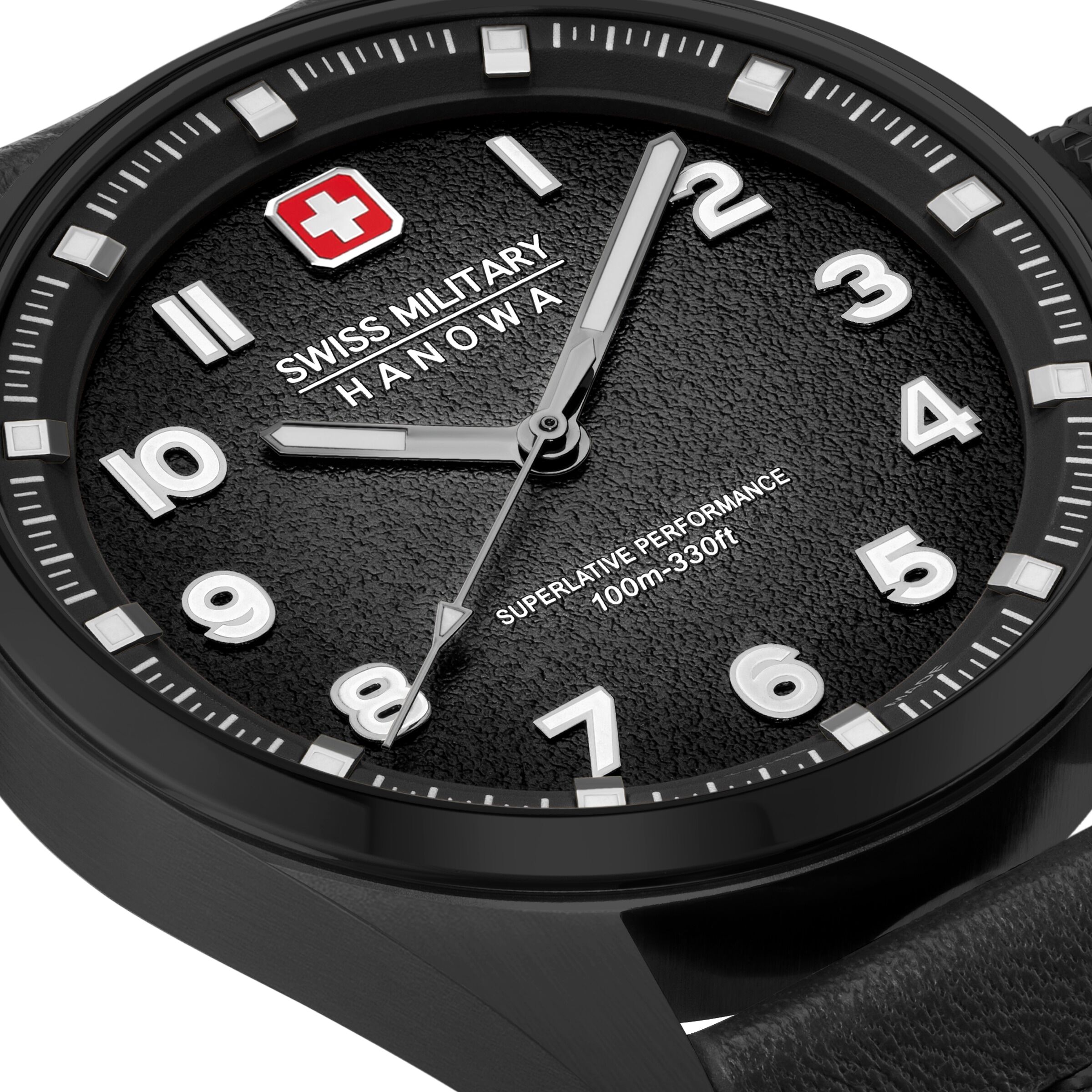 Quarzuhr "Greyhound", schwarz (schwarz, schwarz, schwarz), SWISS MILITARY HANOWA, Armbanduhren, Herren, schwarz, Quarzuhr, Armbanduhr, Herrenuhr, Swiss Made, Lederarmband, analog