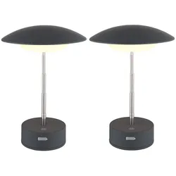 2x Tischlampe Akku dimmbar LED Tischleuchte höhenverstellbar anthrazit H 26 cm