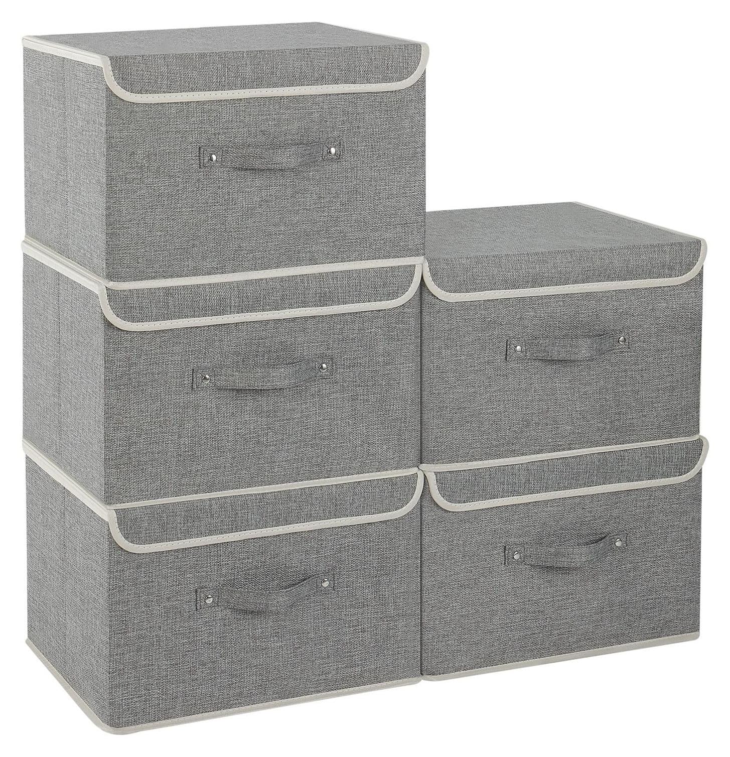 Solidchoice - 5 Stuks Vouwbare Opbergdozen met Deksel en Handvatten