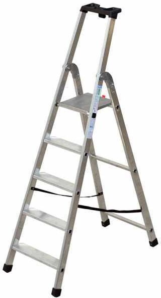Facal Quadra Q50/5 Tecnoscala, 5 gradini, 1.72 m - Scalandrino in alluminio con cavalletto - Altezza stimata operativa 2.92 m