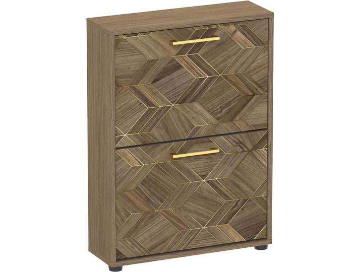 Schuhkipper SCHILDMEYER Glenn, Art-Déco Design mit eleganten Goldakzenten, Made in Germany , nussbaum matt, nussbaum art, déco, B/H/T: 59,8cm x 83,2cm x 19,55cm, Sideboards, Schuhkipper, Nussbaum Art-Déco Design mit eleganten Goldakzenten, Made in Germany