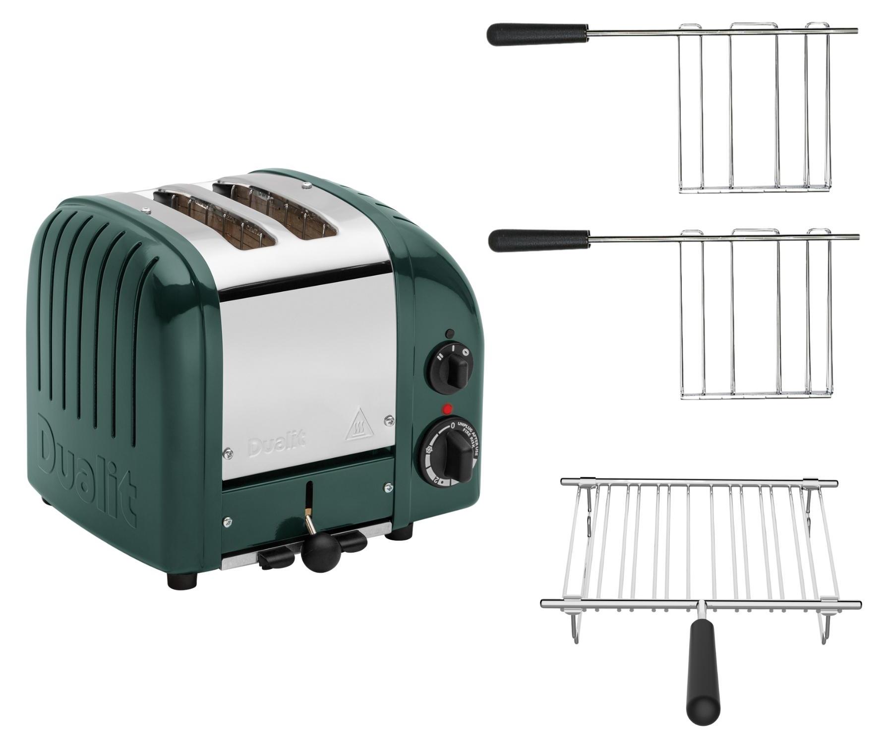 Dualit Toaster Paket 3, 2er Toaster mit Brötchenaufsatz und zwei Sandwichzangen Evergreen