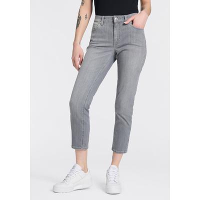 7/8-Jeans MAC "MELANIE 7/8 summer", Damen, Gr. 34, Länge 29, grau (grau comercial wash), Denim/Jeans, Obermaterial: 86% Baumwolle, 10% Polyester, 4% Elasthan, straight fit 7/8-Länge, Jeans, Sommerliche Denim-Qualität, sehr leicht im Gewicht