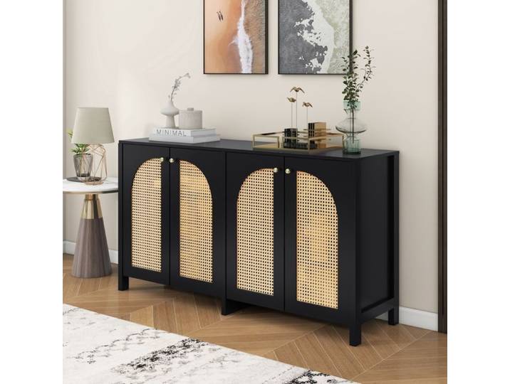 Nouveau buffet moderne dans un style minimaliste avec des matériaux respectueux de l'environnement 4 portes en rotin poignée