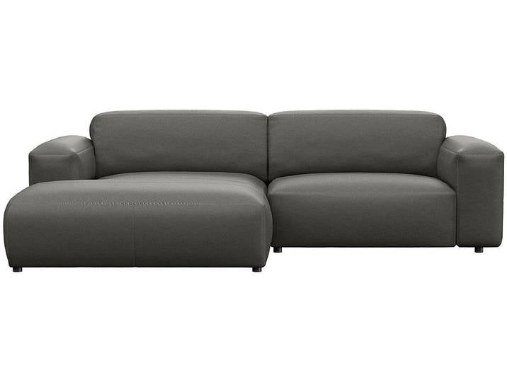 Ecksofa, Echtleder, Warm Mineral Grau, 257×171 cm, Chaiselongue, Modern, FLEXLUX