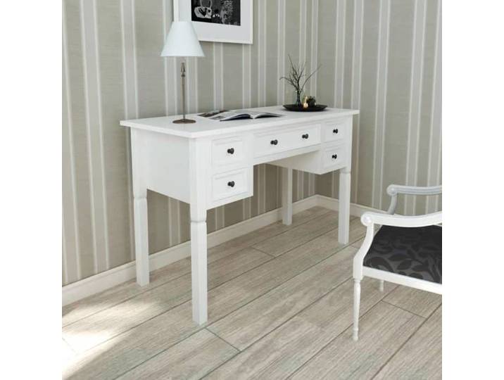 Bureau Blanc à 5 Tiroirs Rangement Table Console Table d'Ordinateur 241533