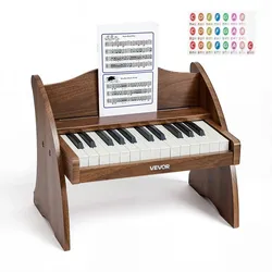 VEVOR Kinder-Keyboard, 25 Tasten, E-Piano, Holzklavier für Kinder ab 3 Jahren, Musikispielzeug mit Realistischem Klang, Dual-Power, Einstellbare Lautstärke, Musikalische Früherziehung, Walnussholz