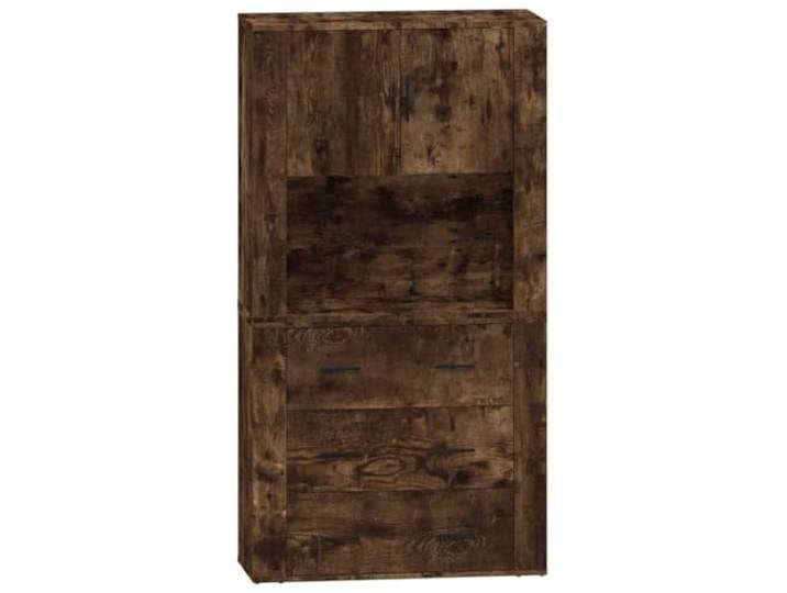 Fisinber Highboard Räuchereiche 80x33x150 cm Holzwerkstoff Schrank Zweiteiliges Anrichte-Set mit Wandmontage für platzsparende Ordnung in Wohnzimmer, Flur oder Essbereich.
