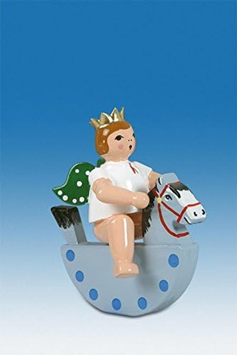 Houten Engelfiguur op Schommelpaard met Kroon Decoratie voor op tafel