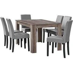 Helloshop26 - Esstisch 140 cm mit 6 grauen Polsterstühlen 03_0004072