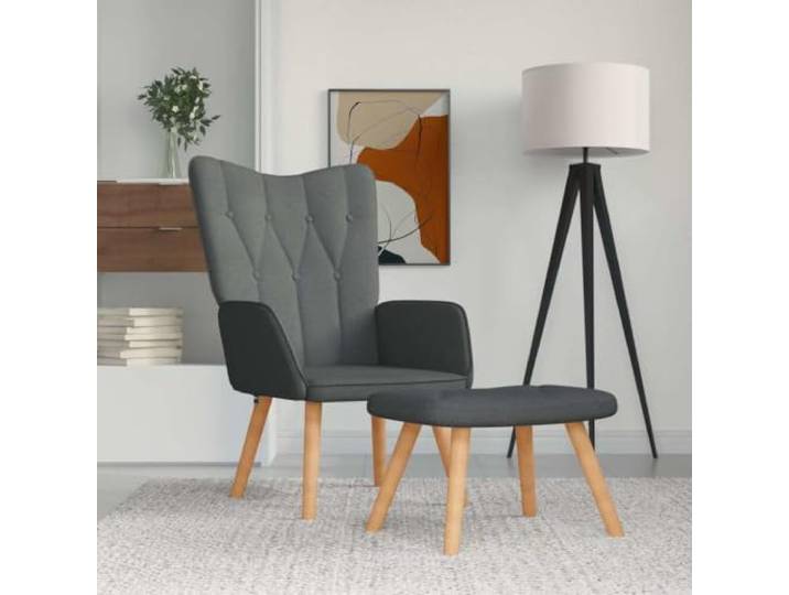 HEFZGDB Relaxsessel mit Hocker Dunkelgrau Stoff Moderner Sessel mit 7 Polsterknöpfen und Stahlrahmen Bequeme Schaumstoffpolsterung für optimalen Sitzkomfort und Langlebigkeit