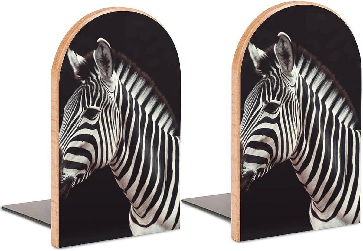 Set van 2 decoratieve houten boekensteunen met zebraprint