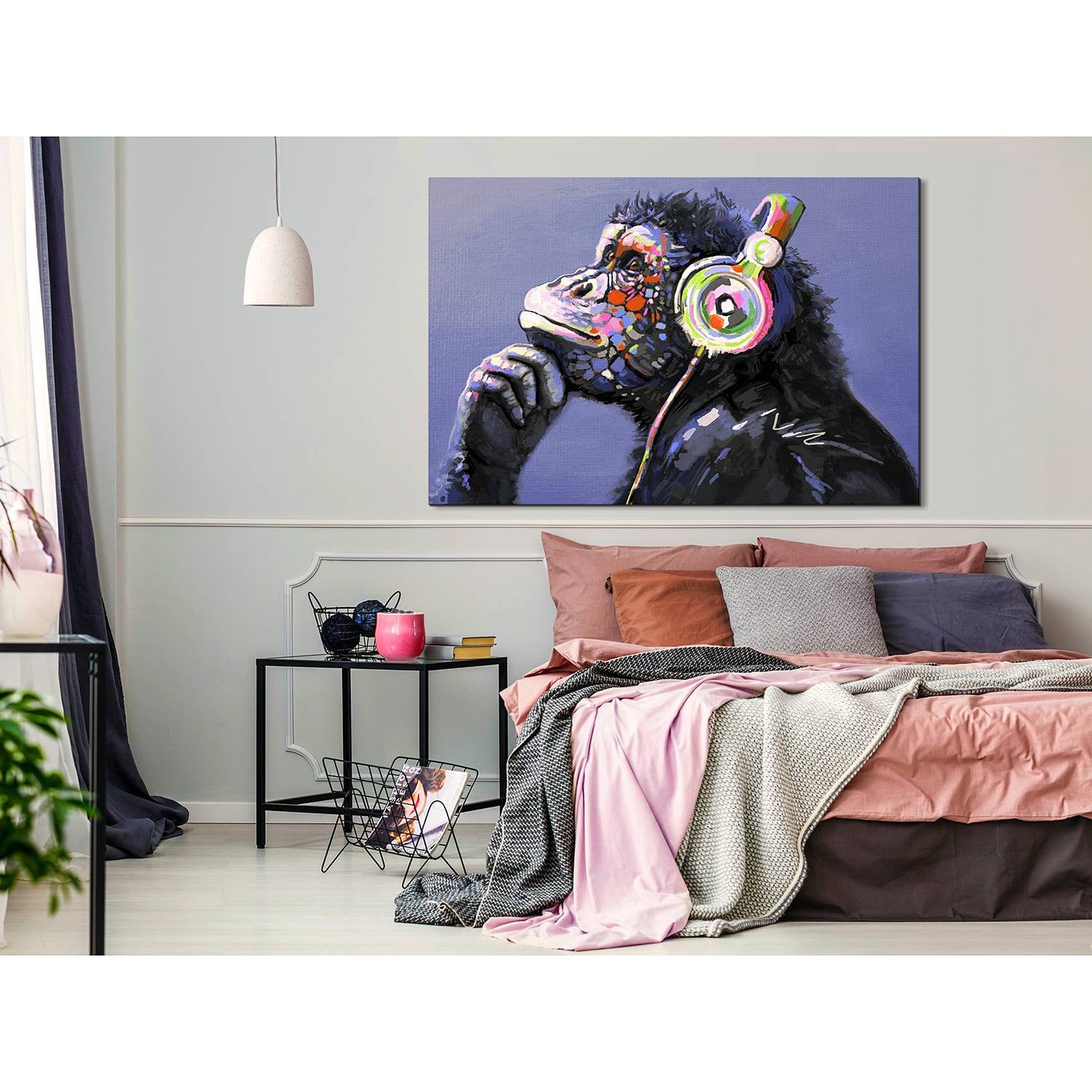 home24 Musical Monkey wanddecoratie, blauw, 90 x 60 cm