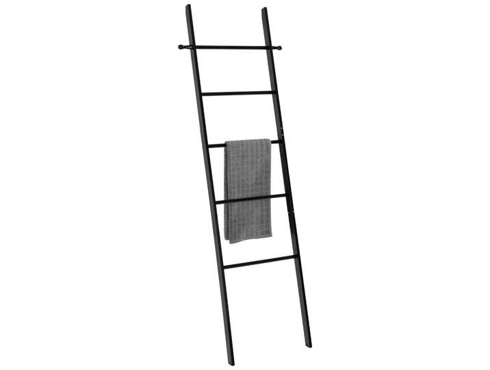 Wenko Handtuchleiter Suri, Schwarz, Holz, Bambus, 43x170x33 cm, Montage ohne Bohren, Badezimmer, Badezimmerausstattung, Handtuchhalter