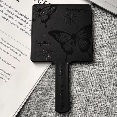 Inspire Curations Vintage Butterfly Square Handheld Makeup Mirror black