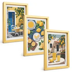 BILDER SET 3er Set - 20x30 cm Goldrahmen - Patio Sun Limonade