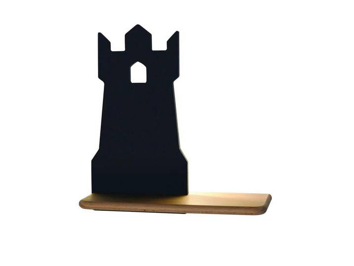 Kinderwandleuchte Tower, Schwarz, Holz, Metall, Eiche, 12x28.5x27 cm, RoHS, Europäischer Sicherheitsstandard, einfach zu transportieren, Lampen & Leuchten, Innenbeleuchtung, Kinderzimmerlampen, Kinderwandleuchten
