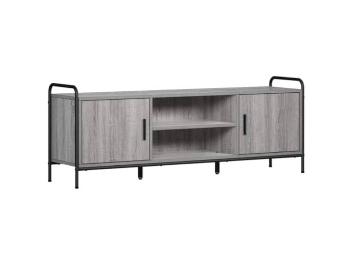Roanoer TV-Schrank 133x33x50cm Lowboard Fernsehtisch Sonoma-Grau Stabiler TV-Schrank aus Holzwerkstoff mit verzinktem Stahlrahmen und 90°-Pendeltüren für Wohnzimmer und Schlafzimmer.